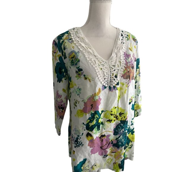 PREMISE Floral Linen Blend Tunic Top Size Small - Picture 3 of 5